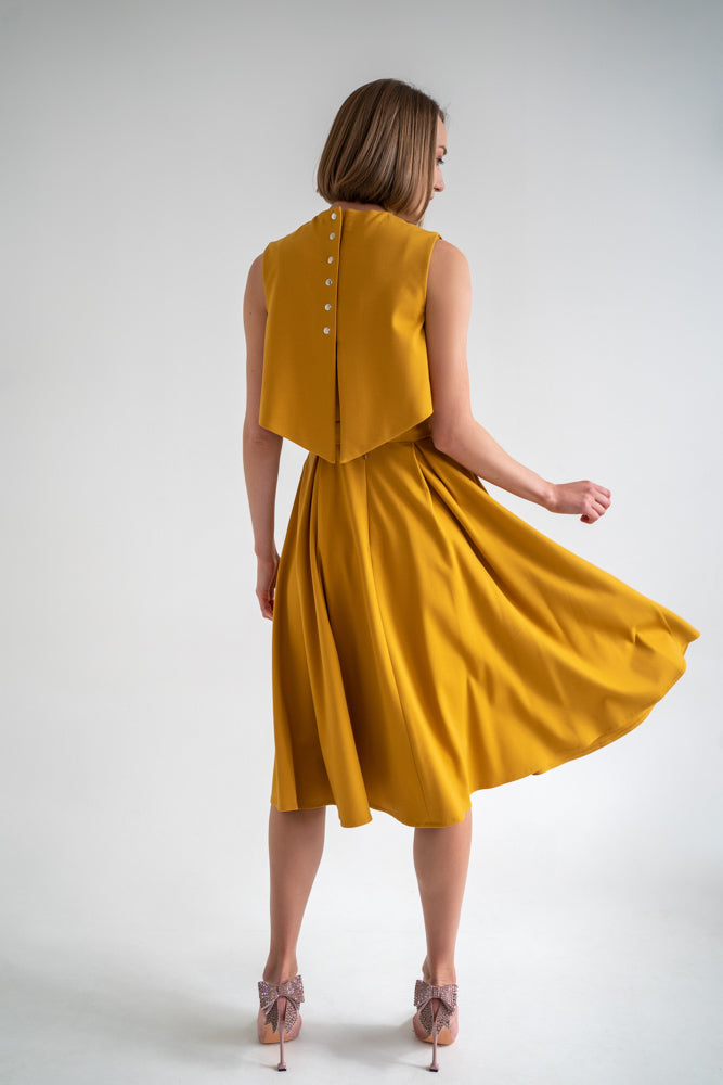 Mustard yellow jersey mini skirt with pockets – Albertina butik